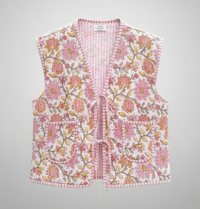 veste sans manches à fleurs roses