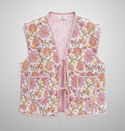 veste sans manches à fleurs roses