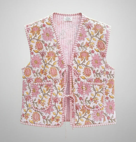 veste sans manches à fleurs roses